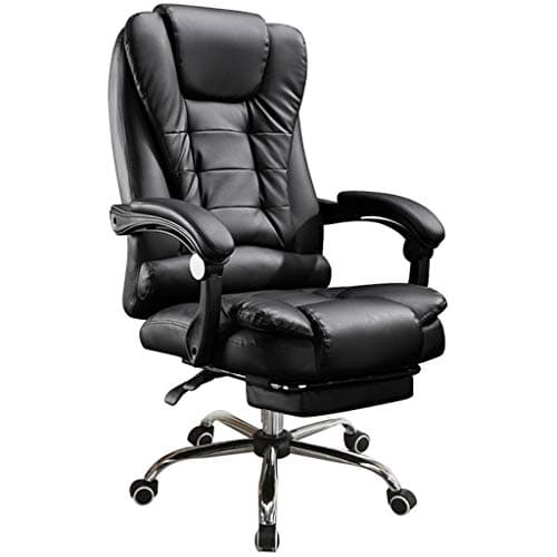 Ergonomic Reclining Office Chair with Footrest, High Back Leather Napping Office Computer Desk Task Chair, Executive Swivel Lift Chair Casual Massage Gaming Chair Recliner, Lumbar Support (Black)