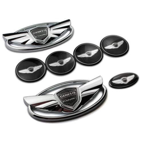 kil1 7pc Set 3D Chrome Wing Badge Emblem Sticker Black for Hyundai Genesis Coupe