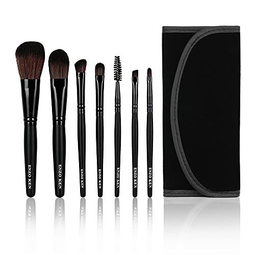 Vegan Gothic Black Makeup Brush Set by ENZO KEN with Travel Bag, Goth 7 Pcs Essential Eye Eyeshadow Blending Brushes Set, Organic Face Contour Cosmetic Brush Sets & Kits