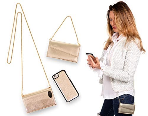 Caseahead Shiny Gold Luxury Magnetic Wallet Purse Case for iPhone 6, 6s, 7, 8 Small with Snakechain Wristlet & Crossbody Strap - Phone Pouch Handbag for Women (Gold) (5.5" X 3")