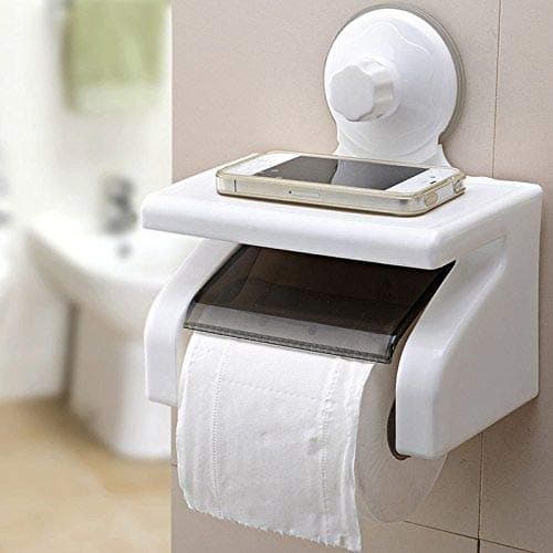Zonku Suction Cup Toilet Paper Roll Holder Tissue Stand Organizer for Kitchen and Bathroom (White)