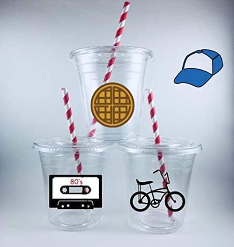 Stranger Themed Party Cups Disposable Set of 12 Lids Straws