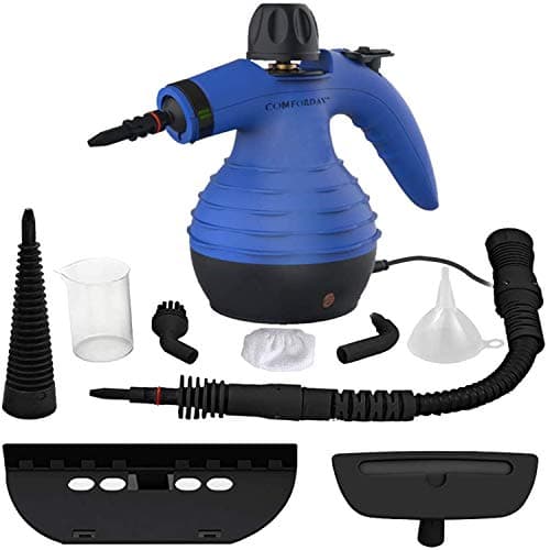 SteamClean Handheld Pressurized Cleaner 350 Milliliter Water Tank Capacity 9 Pieces Accessory Set Multipurpose Multisurface All Natural Chemical Steam Cleaning Home Auto Patio, Blue