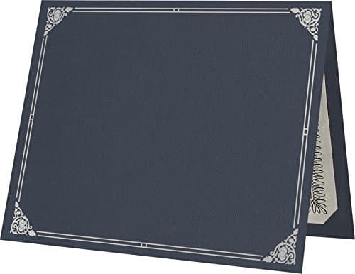 LUXPaper 9.5" x 12" Certificate Holders | Nautical Blue Linen | Embossed Silver Foil Floral Border | 100lb. Cover | 50 Qty