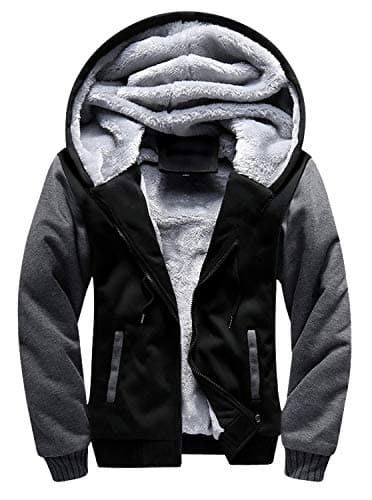 GEEK LIGHTING Men's Zip Up Fleece Hoodies Winter Heavyweight Sherpa Lined Thermal Jackets (Black/Gray, XX-Large)