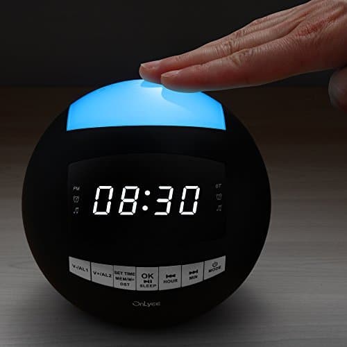 OnLyee Bluetooth Alarm Clock - AM FM Radio, AUX-in, Speaker, Dimmer, Dual USB Charging Ports, 7-Color LED Night Light - for Heavy Sleeper, Bedrooms, Desk, Kitchen, Kids (Black)
