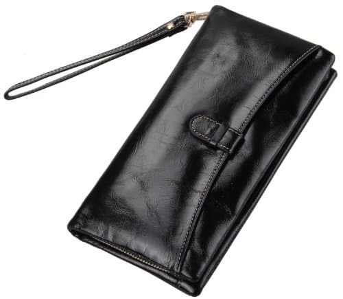 OULINBEIN Femmes Et Fille Noir 100% Cuir De Bovin Véritable Portefeuille Porte-Monnaie Pochette Besace Porte De Billets