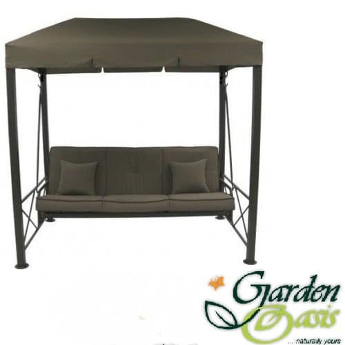 Outdoor Canopy Swing Traditional 3 Person Chair With Brown Padded Seat Cushions. Patio Furniture Guaranteed to last, Weather Resistant Gazebo Sun Shade Top and Durable Reinforced Steel Frame. Backyard Accent Glider Bench By Garden Oasis.