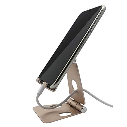 Mini Foldable Cell Phone Holder Fully Adjustable Mobile Phone Stand Multi-Angle Metal Phone Stand Holder Universal for Desk Bed iPhone iPad Samsung Cell Phone Tablet Kindle (Gold)