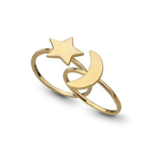 14k Gold Moon and Star Ring Set Stacking Rings Celestial Jewelry