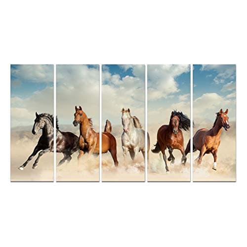 TECHBITE Horses Wall Painting 5 mm Sunboard (Multicolour, 27 x 50 inch)