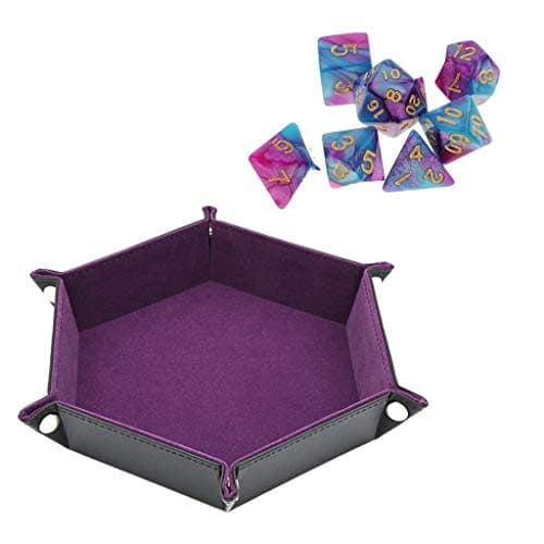 Double Sided Dice Tray Hexagon PU Leather Collapsible Tray Fit for Dice Table Games Key Wallet Coin Box Tray Desktop Storage Purple