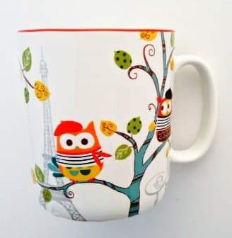 Owls in Enchanted Paris Romance Eiffel Tower Jumbo Fine Porcelain Mug