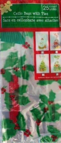 25pcs Christmas Flat Cello/Cellophane/Loot Treat Bag Large 5x11½" (Misletoe)