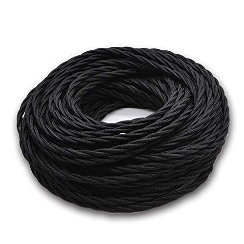 10 Meters Cloth Covered Electrical Wire, 0.75mm² x 3 Twisted Cable, 3 Core Copper Wire Black Cables for Electric,Switch,Lighting Extension Cord
