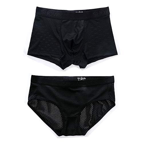 THSISSUE Couples Matching Underwear, Mesh Sexy Breathable Extra Soft Couples Briefs for Boy/Girl Friend (Mesh, Men's M/Women's M)
