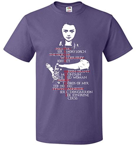 Arya Stark Valar Morghulis Arya's Kill List Game of Thrones T-Shirt for Mens Womens Fans Up to 5XL