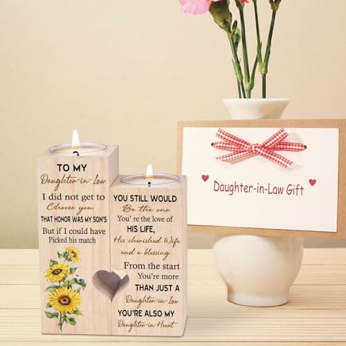 to My Daughter-in-Law from The Start You're More Than JUST A Daughter-in-Law You're Also My Daughter-in-Heart Personalized Wooden Candle Holder for Couple Birthday Candle Decoration