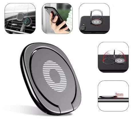 EUNA - Smartphone Mobile Phone Finger Ring // Stand Phone Attachment (Metal - Ferrous Alloy) - Metal Finger Ring - Slim - Compatible with Magnetic Phone Mount (Seller - EUNA)