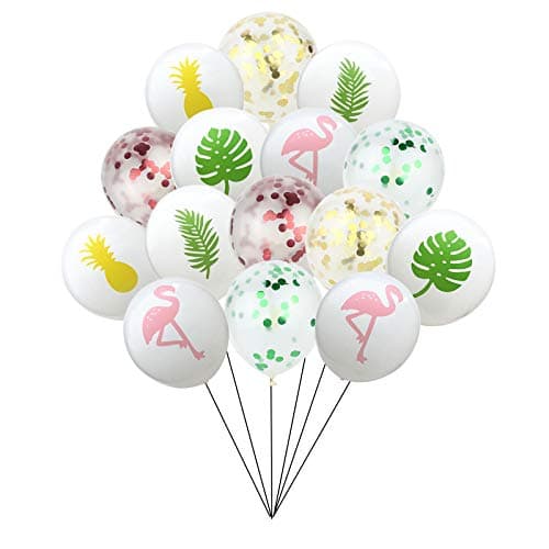 Party Nice 55 pcs Hawaii Party Decorative Balloon Flamingo Tropical Leaf Pineapple Balloons Colorful Balloon with Round Confetti for Hawaii Party Decorations