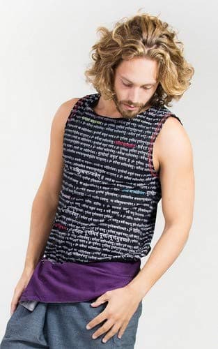 YogamastiYoga top for men - Mantra - Organic with stretch-cool and comfortable (BLACK, S/M)