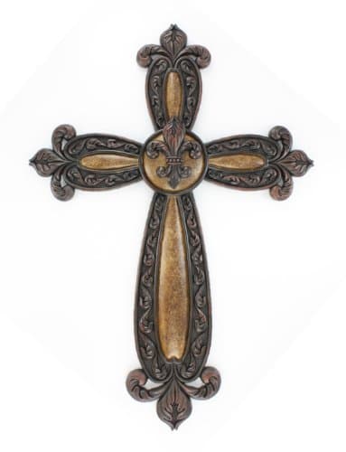 Beautiful Wall Cross with Fleur De Lis Design and Self Pattern