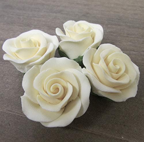 Set of 12 Gumpaste Sugar Flower Roses - Cake or Cupcake toppers (Ivory)