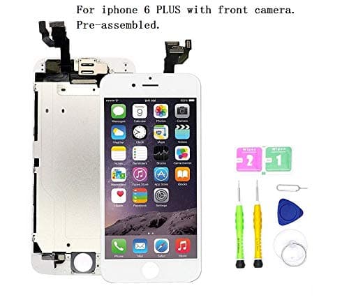 Screen Replacement Compatible with iPhone 6 Plus Full Assembly - LCD Touch Display Digitizer with Ear Speaker, Sensors and Front Camera, Fit Compatible with All iPhone 6 Plus (White)