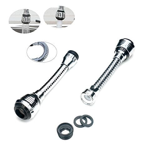 Castuvy 360-Degree Rotating Double-Sided 2 Spray Mode Faucet Water Saving Device, Anti-Splash Faucet, Water Saving Flow 2.0 GPM, Silver Chrome - 2 Pack