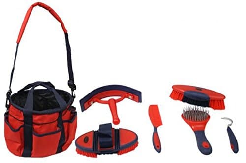 Showman 6 Piece Soft Grip Grooming Kit with Strapped Bag and Pockets on Outside