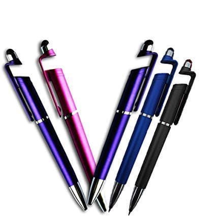 O-Tech 3 in 1 Ballpoint Pen with Mobile Stand Holder, Writing Pen, Stylus Pen for Touchscreen Mobile Phones and Tablets (Set of 5)