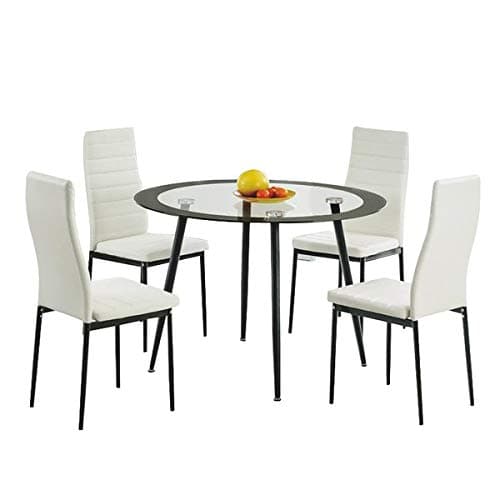 Kitchen Furniture Glass Top Design Round Shaped Dining Table (Color: Black, Material: Metal)