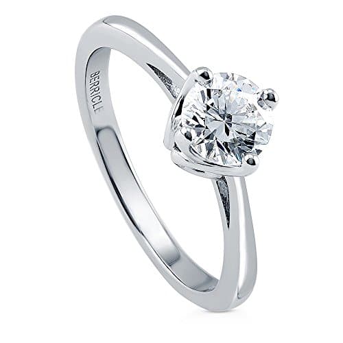 Rhodium Plated Sterling Silver Solitaire Engagement Ring Made with Swarovski Zirconia Round 0.84 CTW