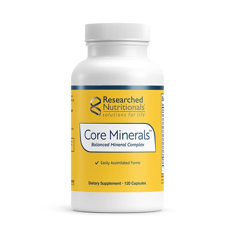 Researched Nutritionals Core Minerals - Daily Trace Minerals Supplement - Iron-Free Blend with Vitamin D3, Magnesium Glycinate & Iodine for Thyroid, Bone & Metabolic Support (120 ct)