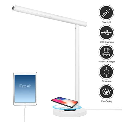 LED Desk Lamp with USB Charging Port,Eye-Caring Desk Light with Wireless Charger,Detachable As Led Flashlight for Outdoor,Touch Control Dimmable Office Bedside Study Lamp Light
