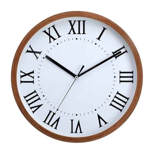 NUOVOImitation Wood Grain Frame Design Wall Clock, Roman Numerals, Simple and Easy to Read, Suitable for Quiet Wall Clocks in Living Rooms, Bedrooms, Offices, etc