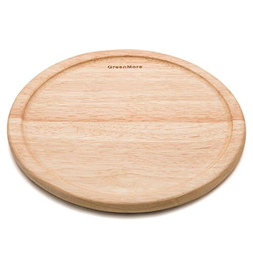 GreenMore Natural Rubber Wood Round Cutting Board with Juice Drip Groove, Best Kitchen Chopping Board for Meat, Cheese and Vegetables, Serving Tray (12 INCHES)