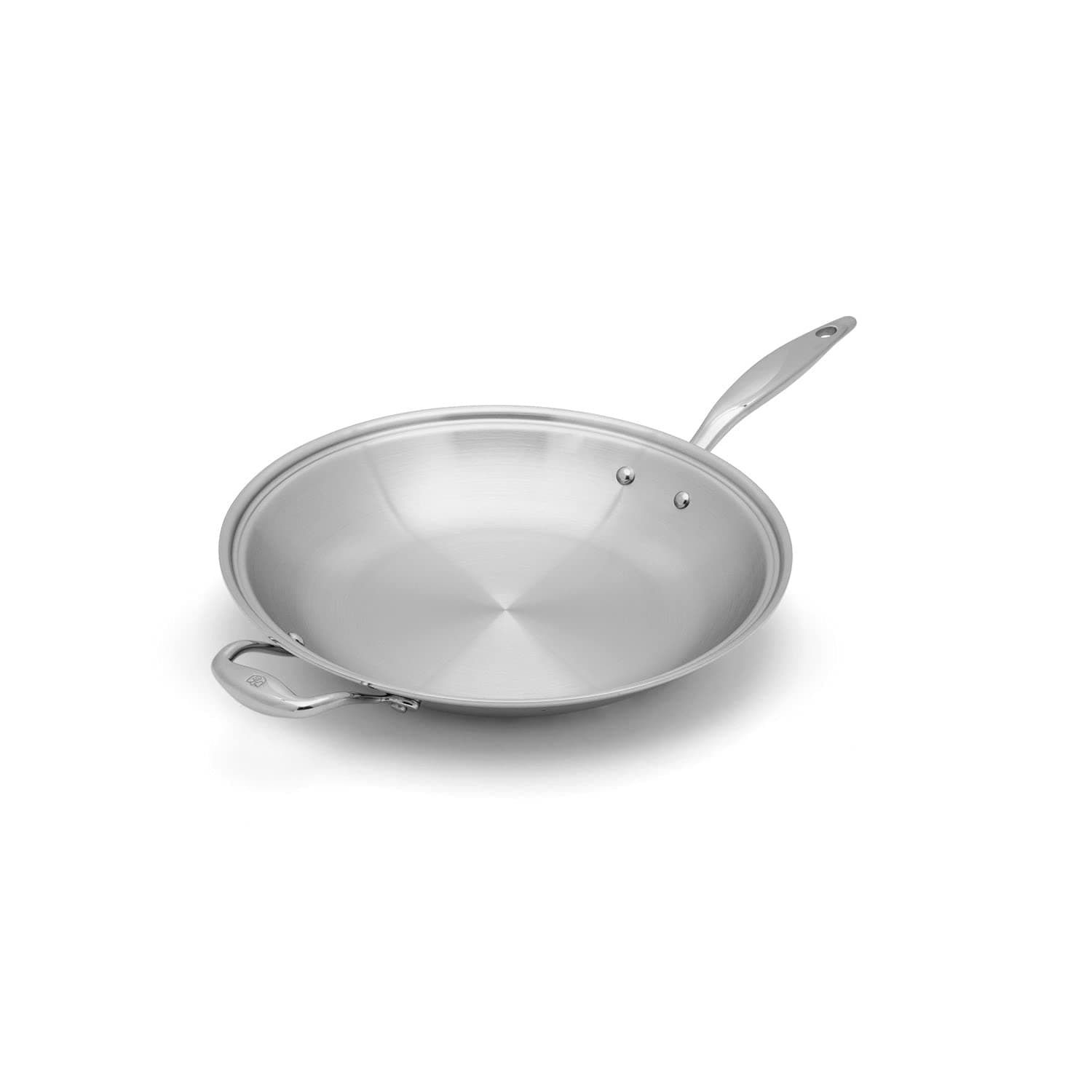Heritage Steel 13.5" Shallow Wok - Titanium Strengthened 316Ti Stainless Steel with 5-Ply Construction - Induction-Ready and Fully Clad, Made in USA