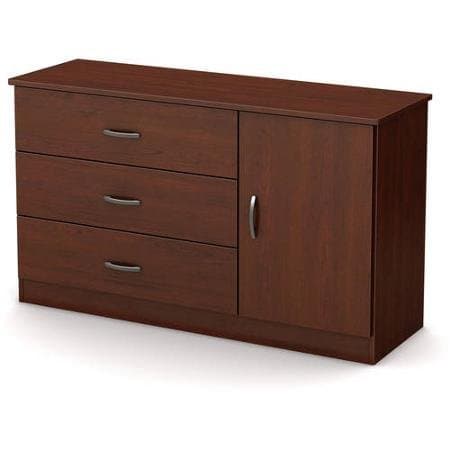 South Shore Smart Basics 3-Drawer Dresser with Door, Royal Cherry