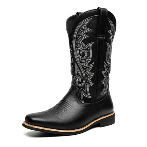 CHUUMEE Cowboy Boots for Men Square Toe Fashion Work Boots Embroidered Leather Western Boots Traditional Country Boot for Male