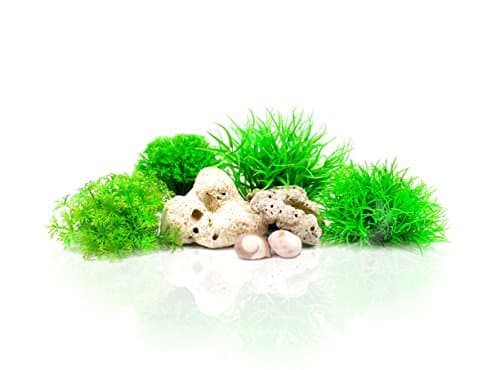 ZAZALUM Artificial Aquarium Plants, Aquatic Water Grass Ornament Plastic Fish Tank Decorations 2-3 Inches Height, 4 Pieces