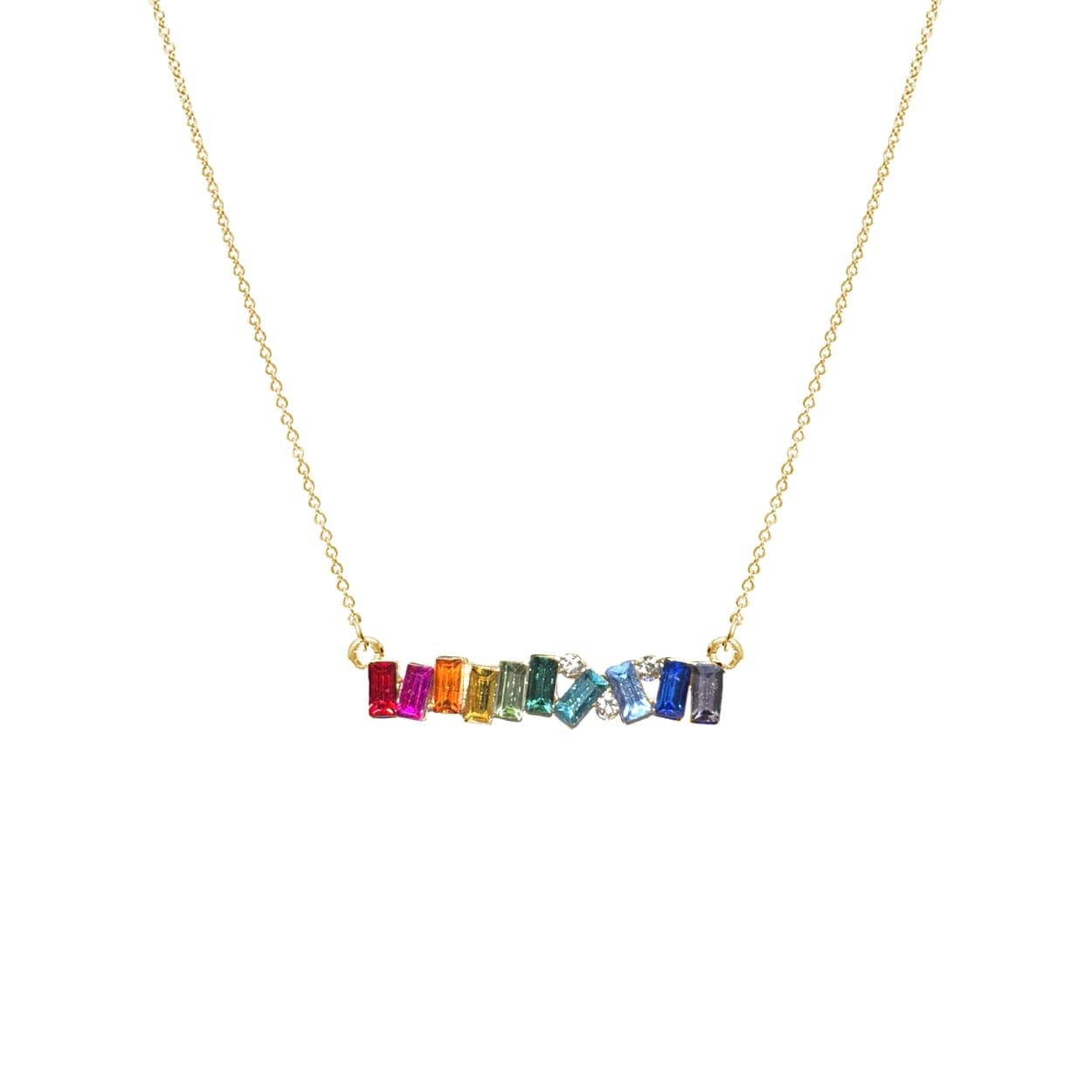Rainbow Color Necklace Pendant for Women – Delicate & Elegant – 14K Gold Plated – Embellished with Beautiful Rhinestone Crystals – Gift Box Included