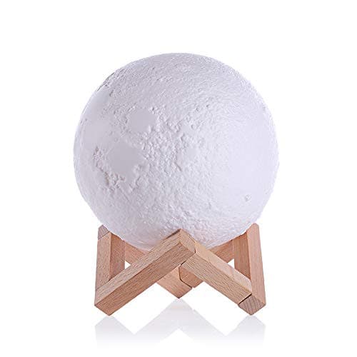 SensoryMoon 3D Printing Moon Lamp Night Light - Enchanting 7 Color Changing Up LED Lunar Moonlight Globe Ball with Wood Stand Base, USB AC Plug is 5.9 in Large for Kids Room Baby Nursery Bedroom Decor