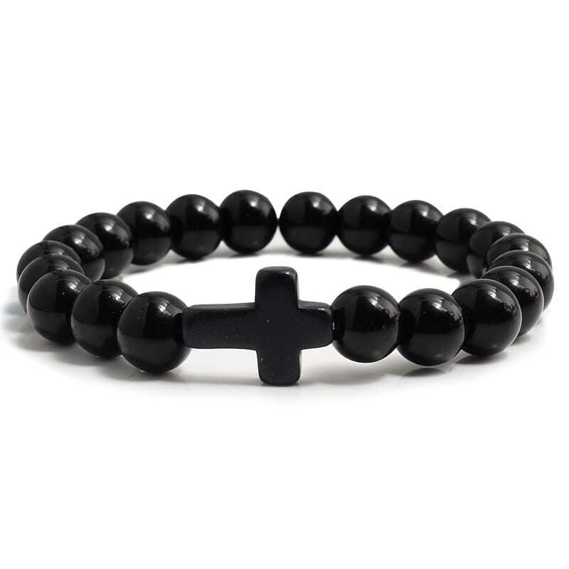 GenericPULABO Charm Stone Bracelet Cross Black Lava Matte Beaded Bracelets Handmade Men Women Prayer Fitness Chain Couple Jewelry Gift Creative