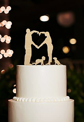 Funny Couples in Heart Pose Wedding Cake Toppers with Baby Boy Dog Family Silhouette Wedding Cake Toppers for Anniversary