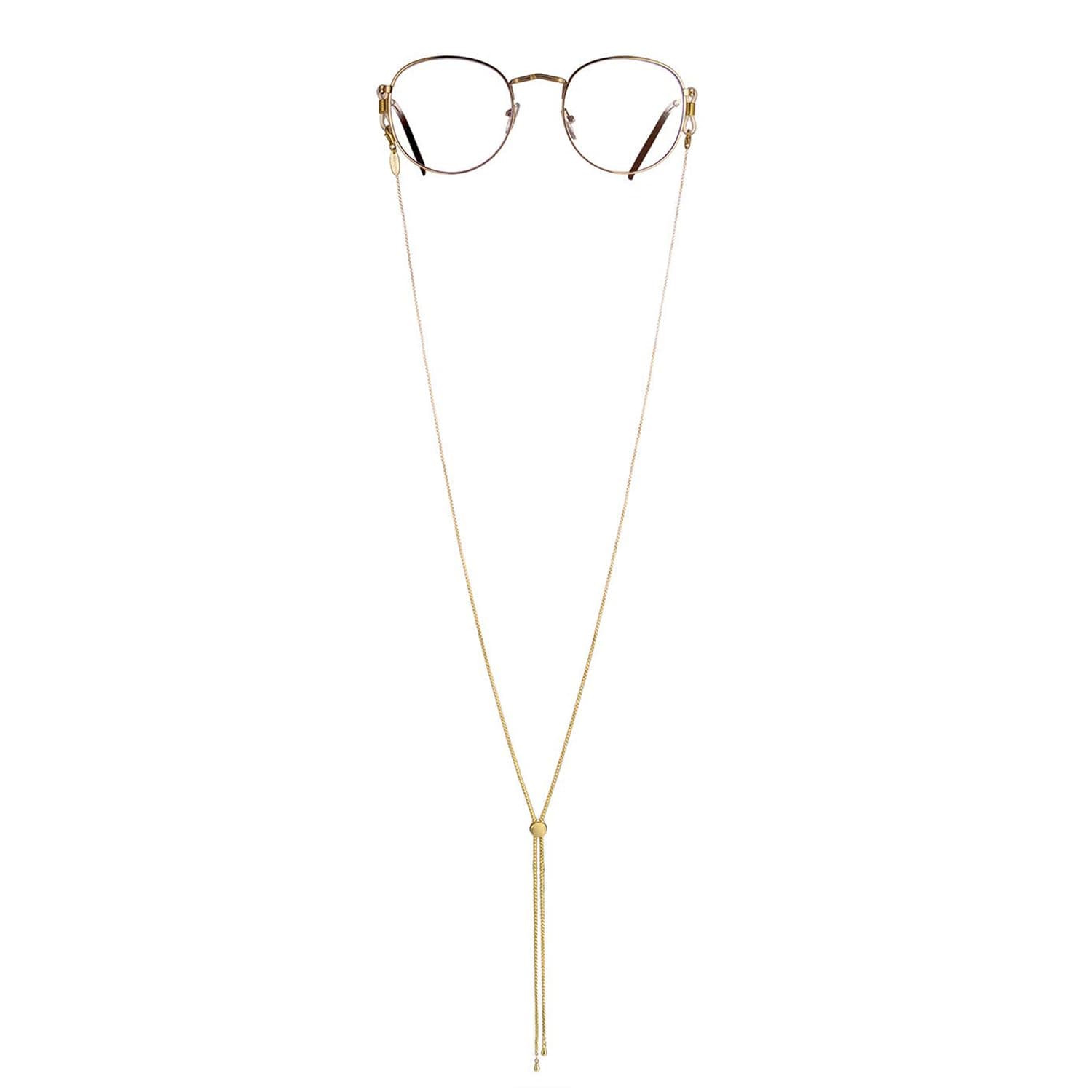 AllenCOCO Eyeglass Chain, Glasses Holder, Eyeglass Strap, 18K Gold, Cording, Simple and Stylish, Unisex, Adjustable Top and Bottom Chain, Men's, Women's, Gold Lariat, Free Size