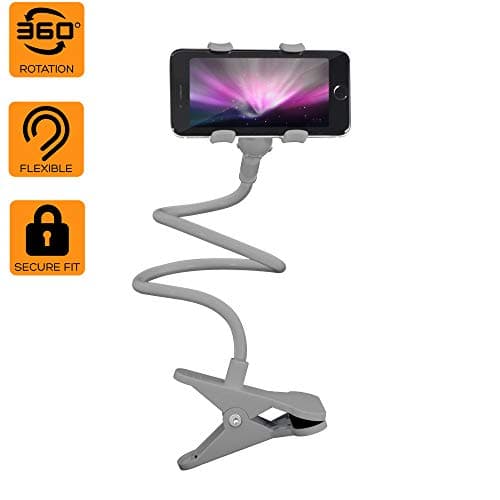 Audiology Connect 360 Adjustable Universal Gooseneck Smartphone Stand, Gooseneck Phone Holder, Lazy Mount Holder, Cell Phone Mount, Clip up to 5.7’’ Wide. Perfect for Bed, Desk, Kitchen, Grey