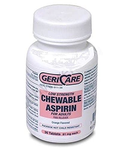 Low Strength Chewable Adult Aspirin 81mg, 36 Tablets Per Bottle (6 Pack)