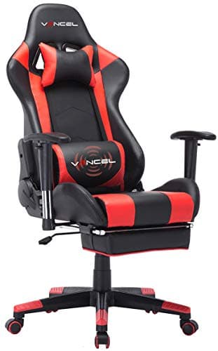 Ergonomic Computer Gaming Chair, PU Leather High-Back Office Racing Chair with Widen Thicken Cushion and Retractable Footrest Lumbar Massage Support PC Chair (Black&Red)