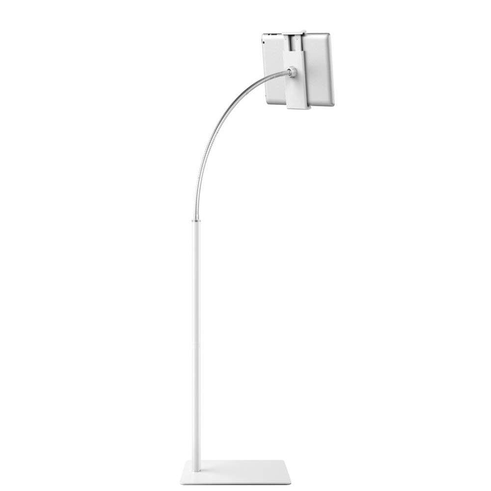 Tablet Stand Cell Phone Stand with Flexible Gooseneck and Stable Base Adjustable 360 Degree Rotating Floor Stand for iPad Within 3.5-10.6 inches (White)